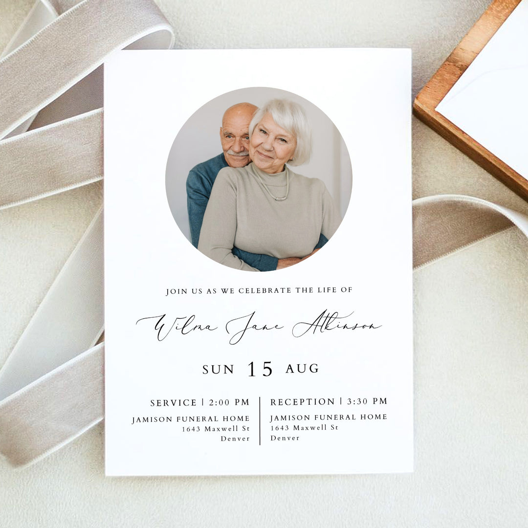 EVELYN Minimalist Memorial Service Announcement with Photo