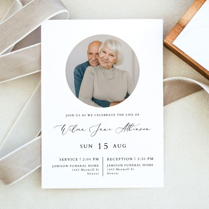 EVELYN Minimalist Memorial Service Announcement with Photo