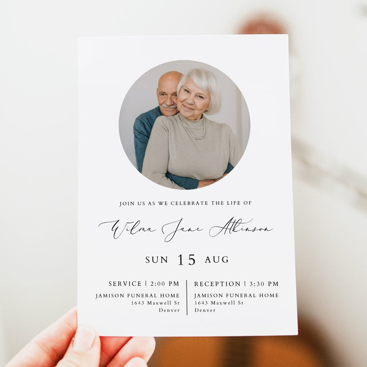 EVELYN Minimalist Memorial Service Announcement with Photo