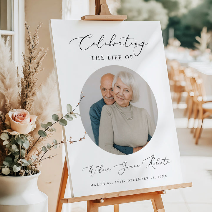 EVELYN Celebrating Life Minimalist Memorial Funeral Welcome Sign