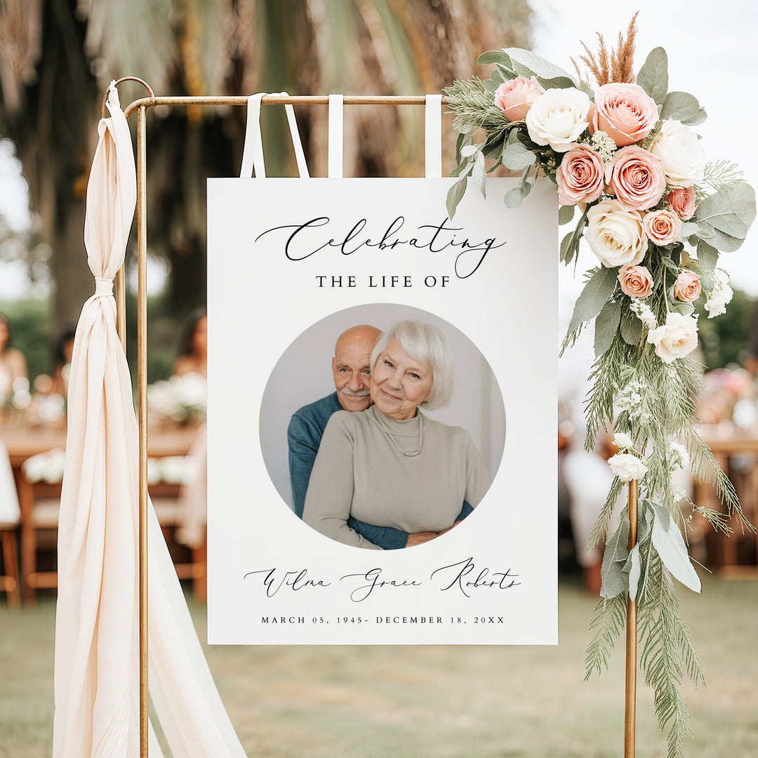 EVELYN Celebrating Life Minimalist Memorial Funeral Welcome Sign