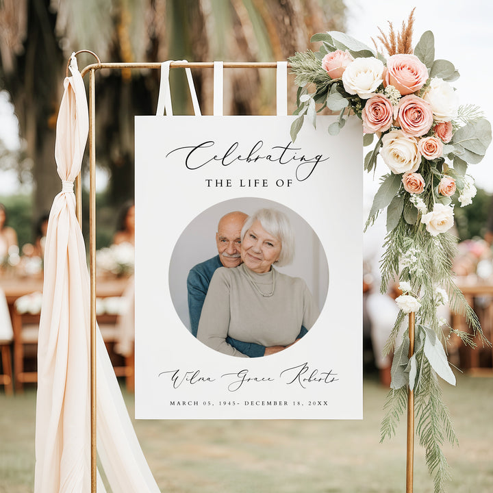EVELYN Celebrating Life Minimalist Memorial Funeral Welcome Sign