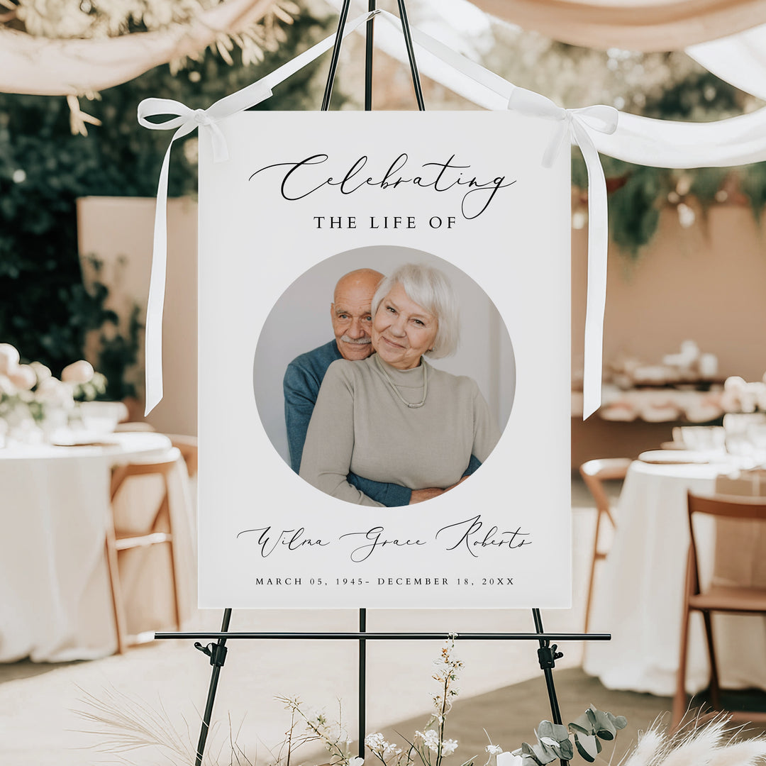 EVELYN Celebrating Life Minimalist Memorial Funeral Welcome Sign