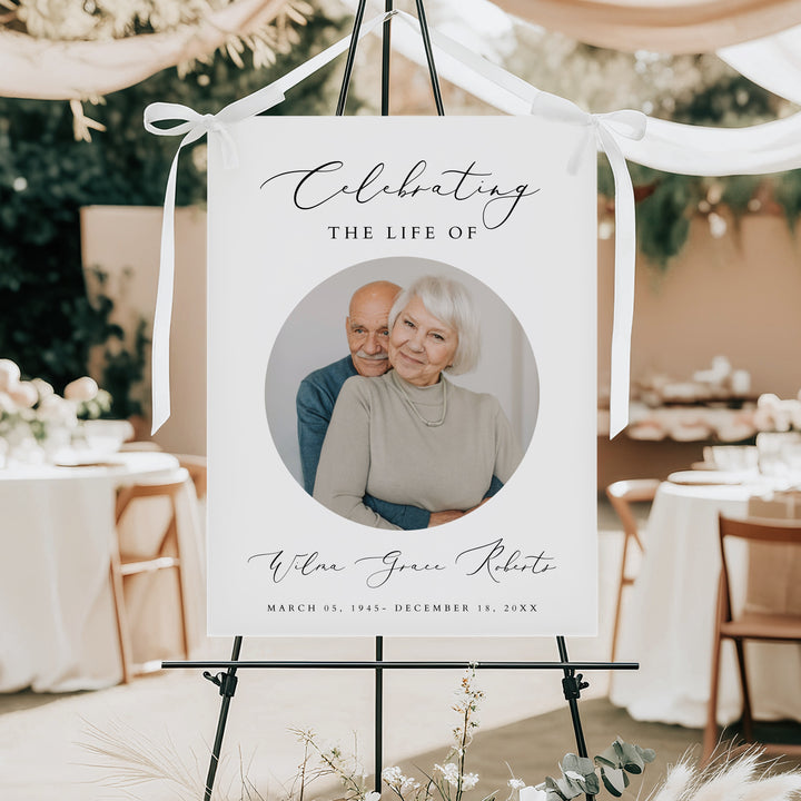 EVELYN Celebrating Life Minimalist Memorial Funeral Welcome Sign