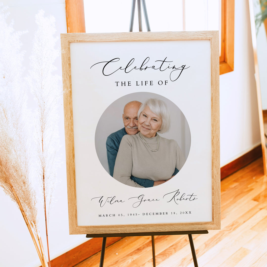 EVELYN Celebrating Life Minimalist Memorial Funeral Welcome Sign
