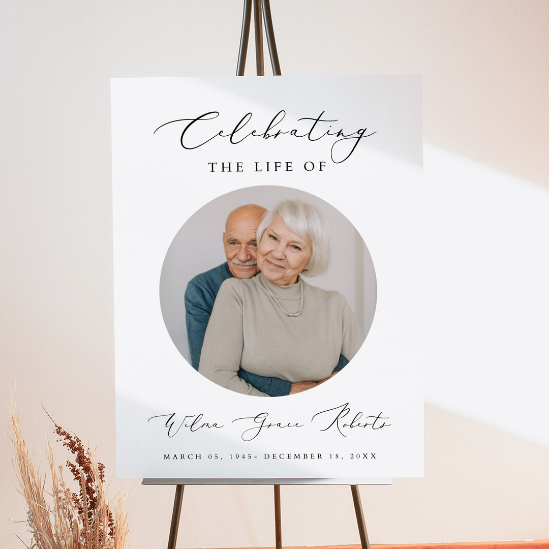 EVELYN Celebrating Life Minimalist Memorial Funeral Welcome Sign