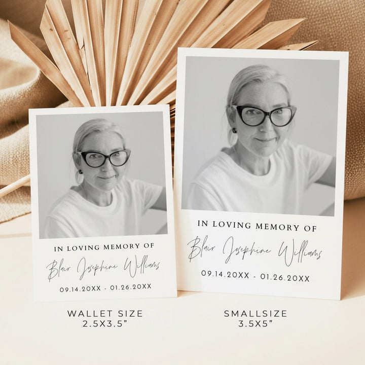 HARLOW In Loving Memory Back & White Memorial Prayer Card with Photo