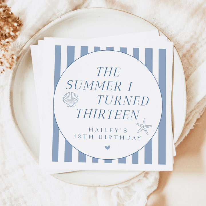 HAILEY The Summer I Turned 13 Thirteenth Birthday Party Napkins Personalized