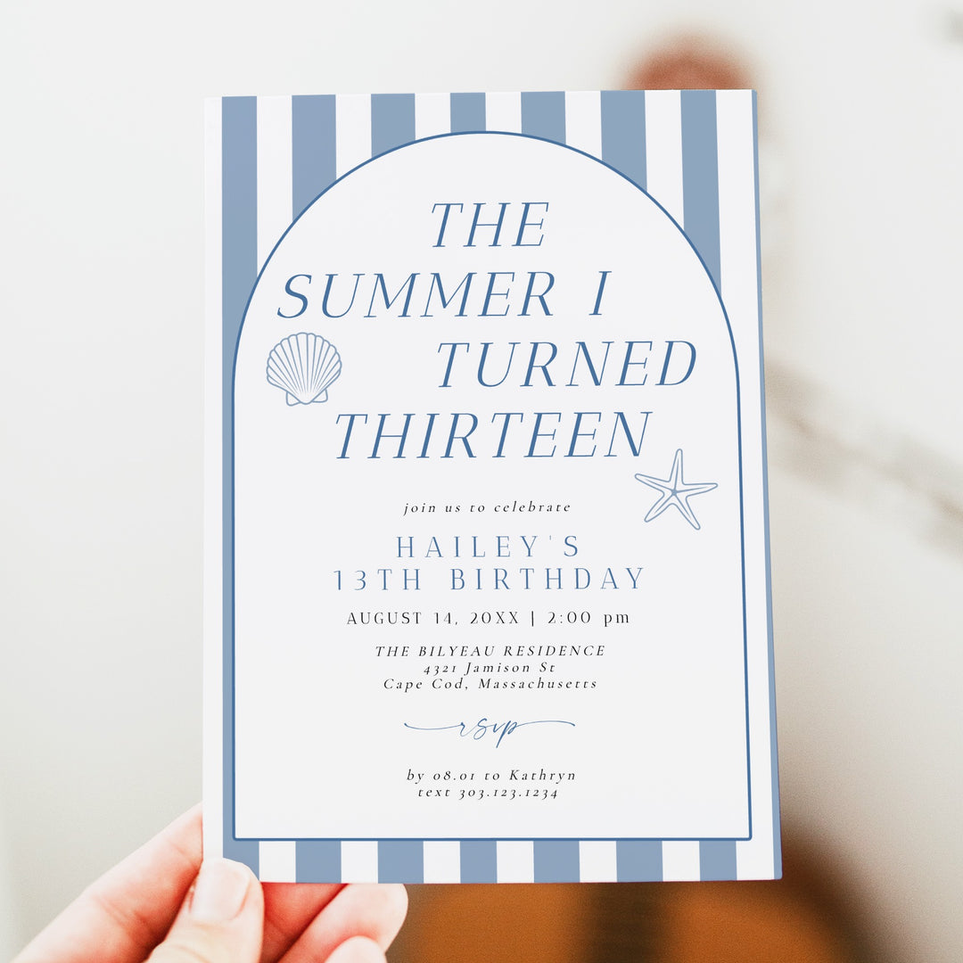 HAILEY The Summer I Turned 13 Thirteenth Birthday Party Invitation