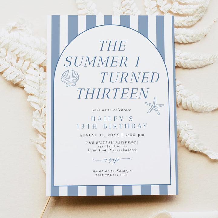 HAILEY The Summer I Turned 13 Thirteenth Birthday Party Invitation