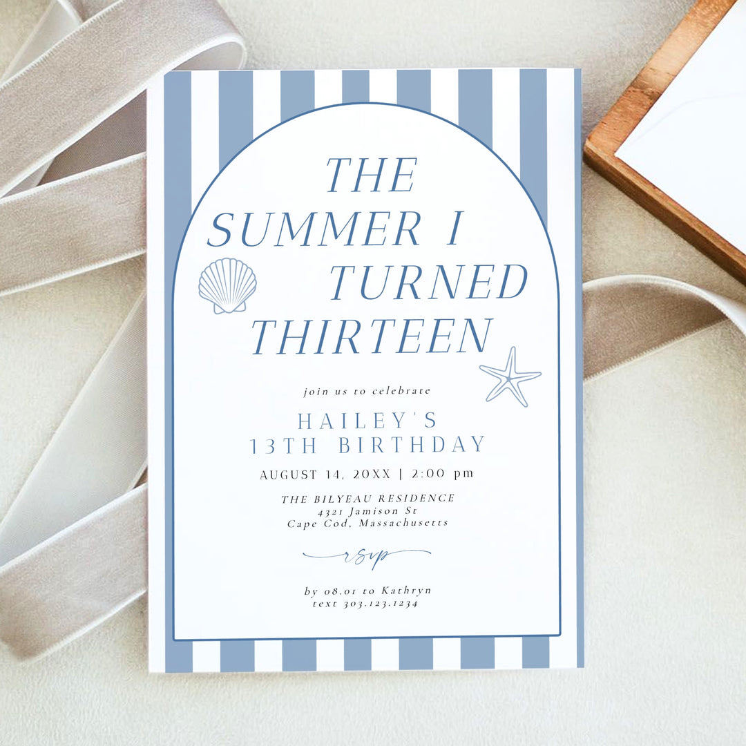HAILEY The Summer I Turned 13 Thirteenth Birthday Party Invitation
