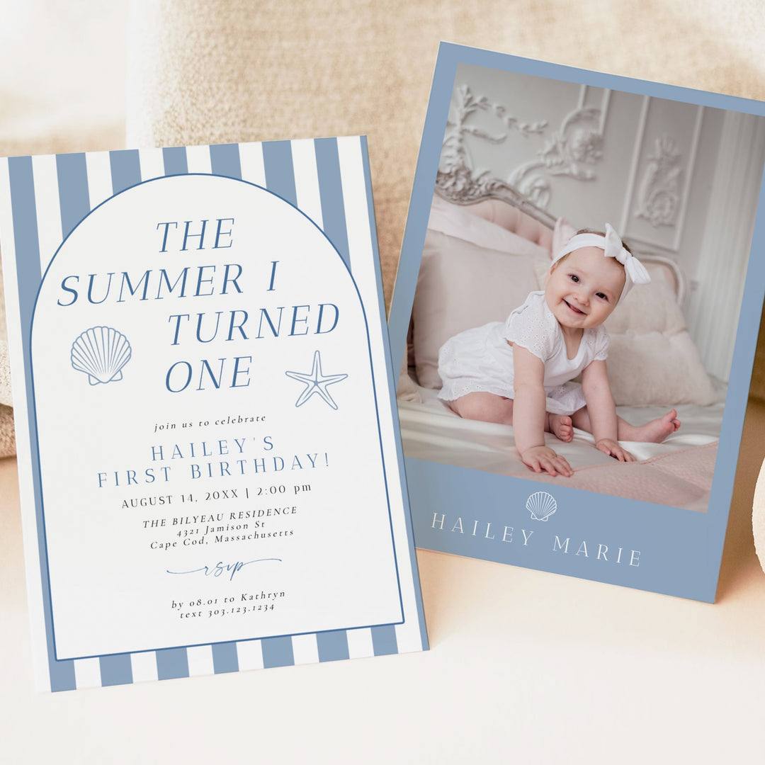 HAILEY The Summer I Turned One First Birthday Party Invitation