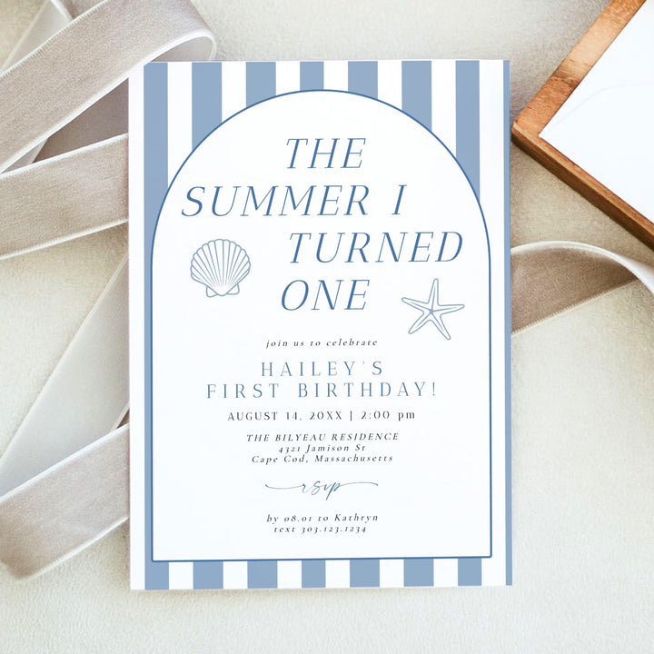 HAILEY The Summer I Turned One First Birthday Party Invitation