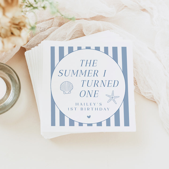 HAILEY The Summer I Turned One First Birthday Party Napkins Personalized