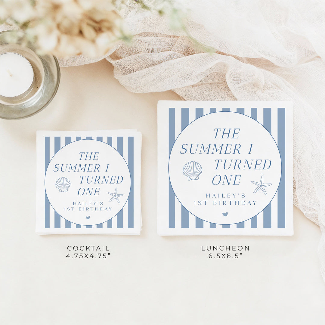 HAILEY The Summer I Turned One First Birthday Party Napkins Personalized