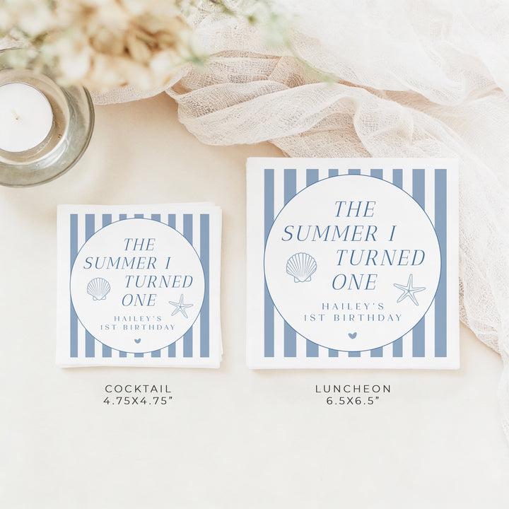 HAILEY The Summer I Turned One First Birthday Party Napkins Personalized