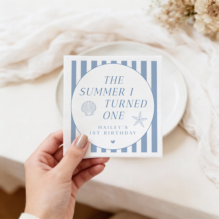 HAILEY The Summer I Turned One First Birthday Party Napkins Personalized
