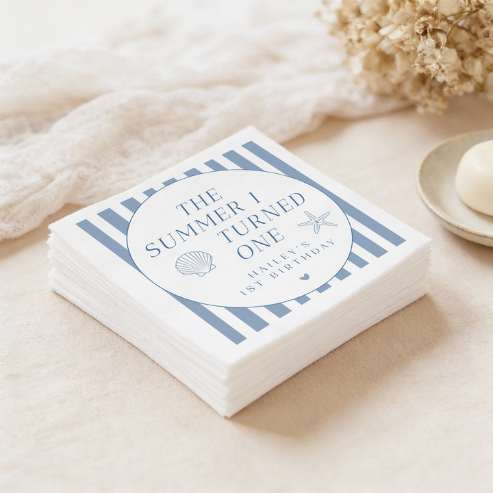 HAILEY The Summer I Turned One First Birthday Party Napkins Personalized