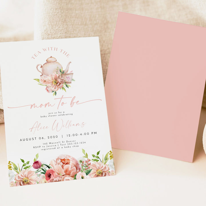 ALICE Tea With The Mom to Be Baby Shower Brunch Invitation