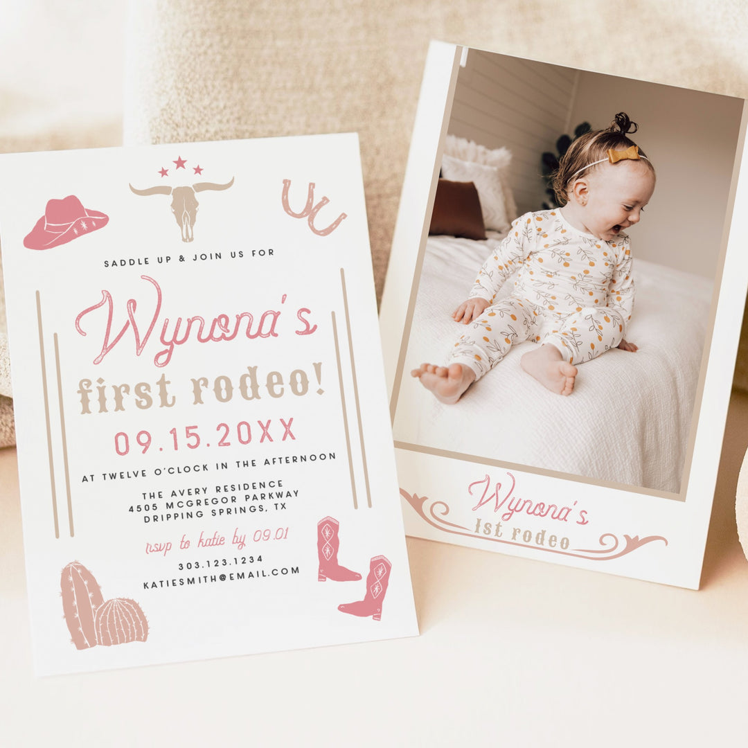 WYNONA First Rodeo Pink Western First Birthday Invitation
