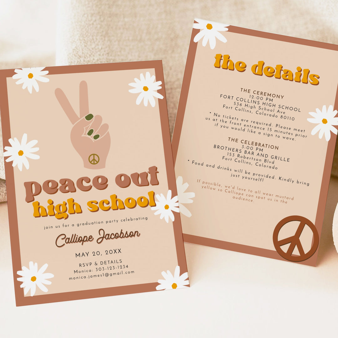 STEVIE Peace Out High School 70s Retro Graduation Invitation