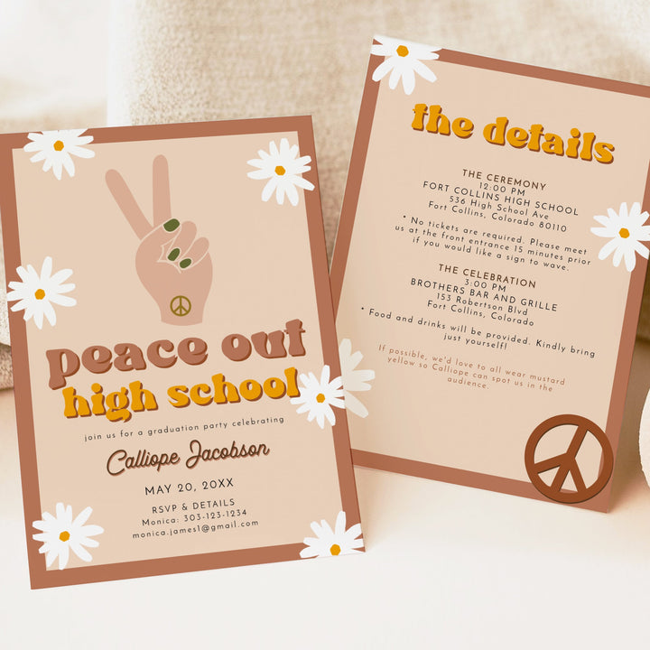 STEVIE Peace Out High School 70s Retro Graduation Invitation