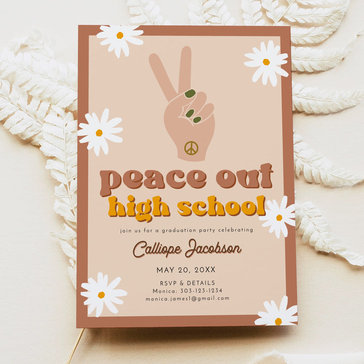 STEVIE Peace Out High School 70s Retro Graduation Invitation