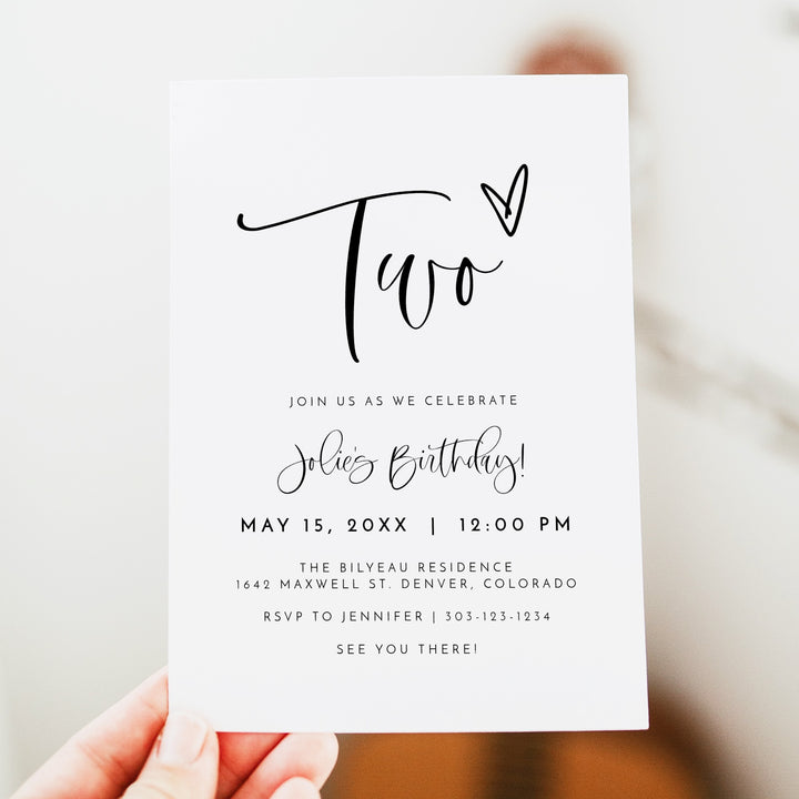 BLAIR "Two" Black & White Second Birthday Shower Invitation