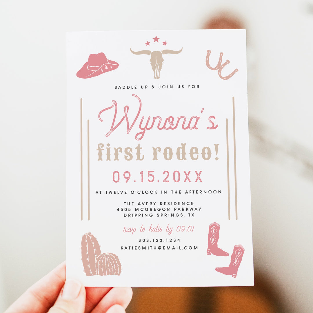 WYNONA First Rodeo Pink Western First Birthday Invitation