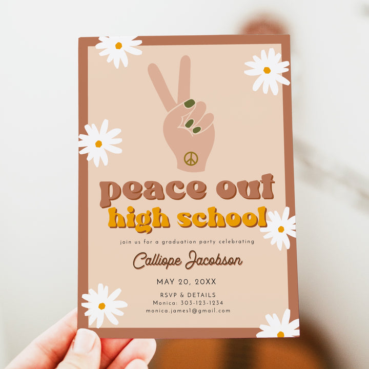 STEVIE Peace Out High School 70s Retro Graduation Invitation