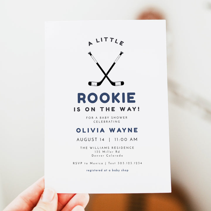 WAYNE A Little Rookie on the Way Hockey Baby Shower Invitation