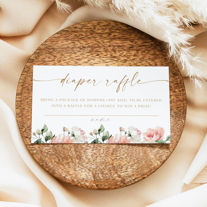 CALIA Pink Floral Baby Shower Diaper Raffle Card