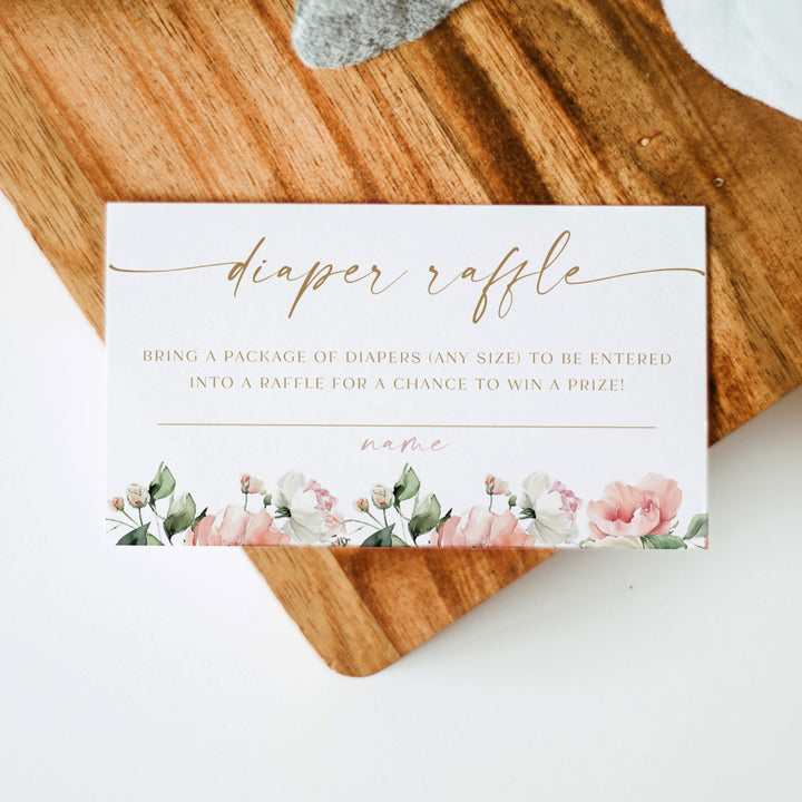 CALIA Pink Floral Baby Shower Diaper Raffle Card