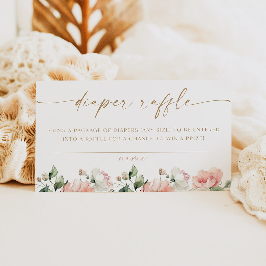 CALIA Pink Floral Baby Shower Diaper Raffle Card