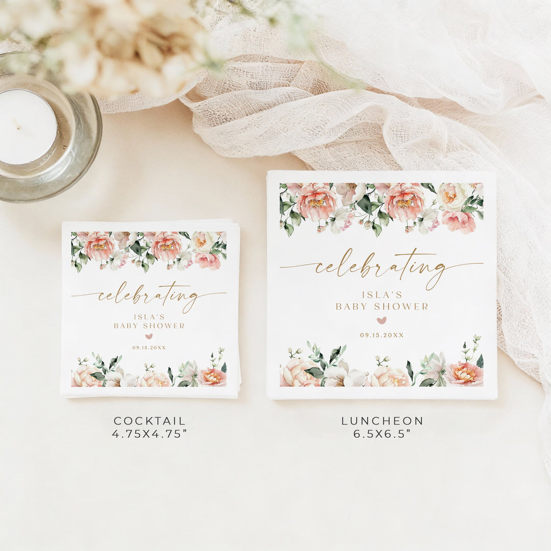 ISLA Personalized Pink Floral Elegant Baby Shower Napkins