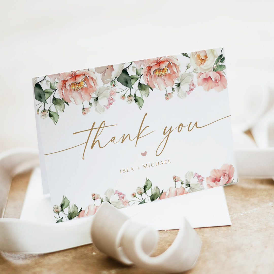 ISLA Pink Floral & Gold Elegant Baby Shower Invitation Set