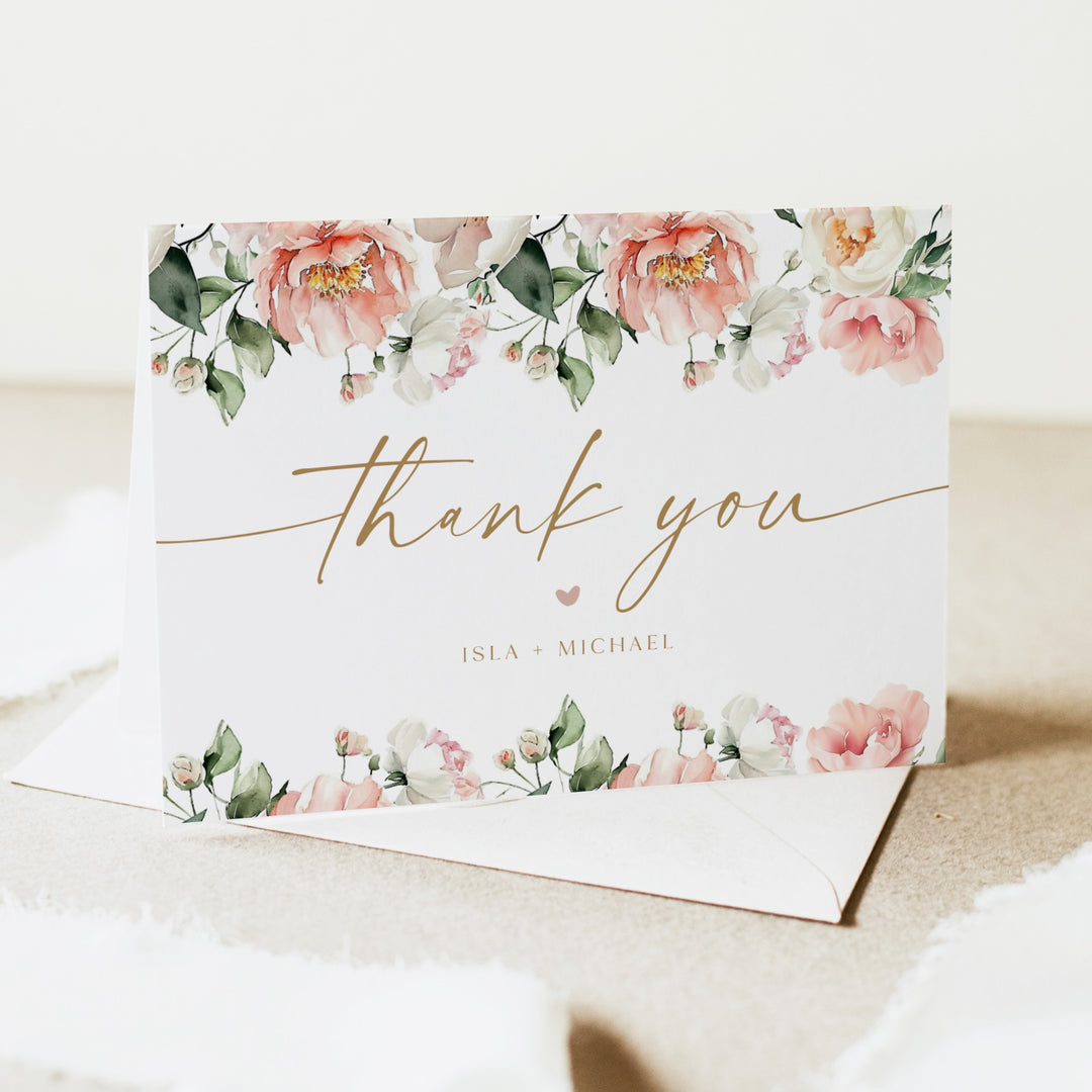 ISLA Elegant Pink Floral Thank You Card