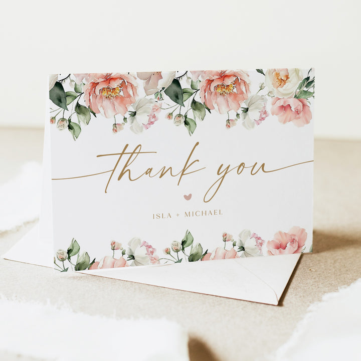 ISLA Elegant Pink Floral Thank You Card