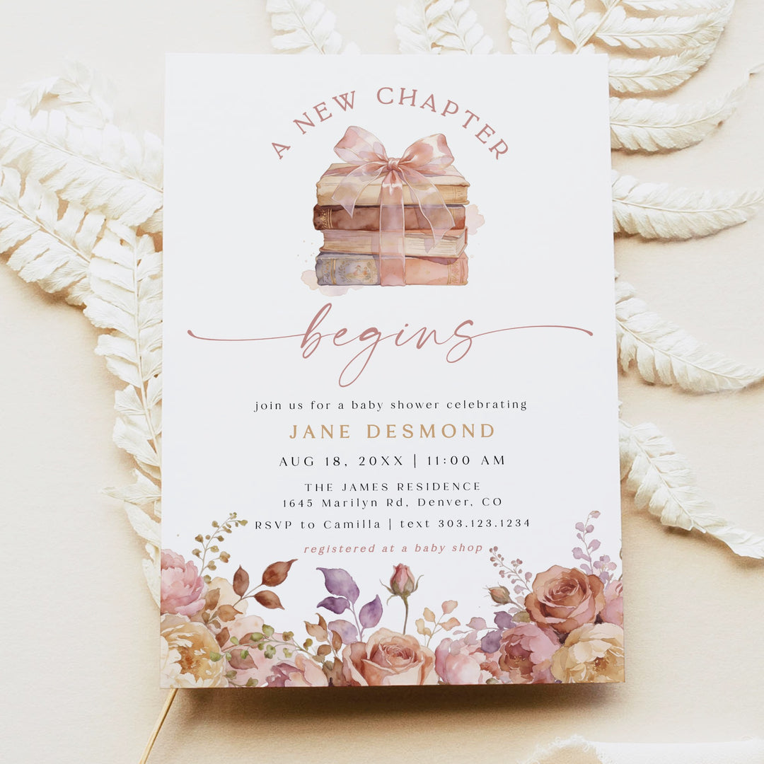 JANE A New Chapter Begins Storybook Baby Shower Invitation
