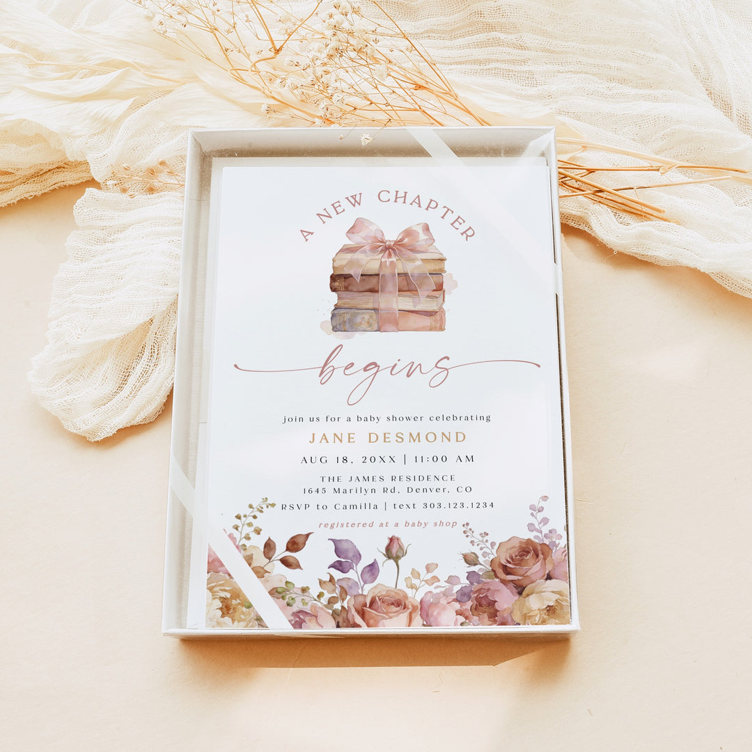 JANE A New Chapter Begins Storybook Baby Shower Invitation