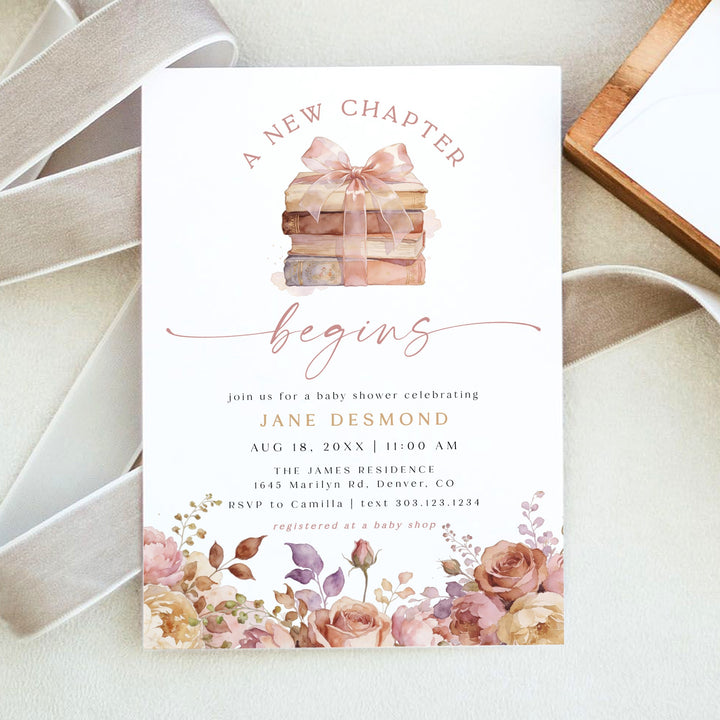 JANE A New Chapter Begins Storybook Baby Shower Invitation