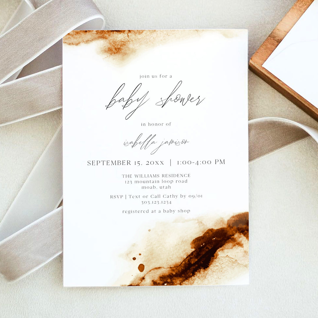 JAYLA Minimalist Burnt Orange Autumn Baby Shower Invitations