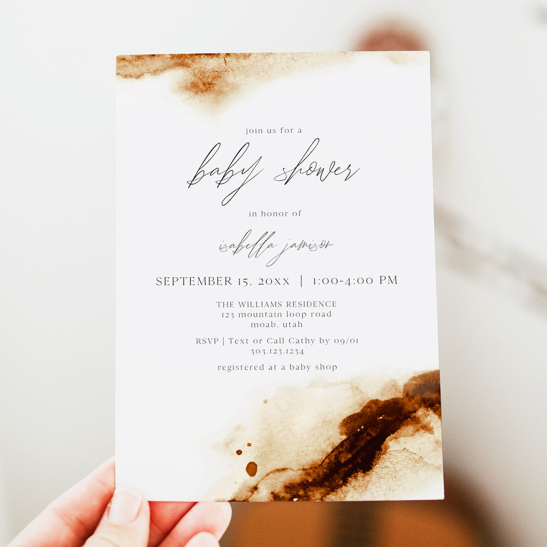 JAYLA Minimalist Burnt Orange Autumn Baby Shower Invitations