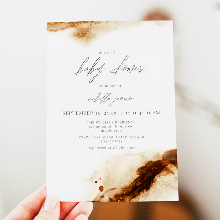 JAYLA Minimalist Burnt Orange Autumn Baby Shower Invitations