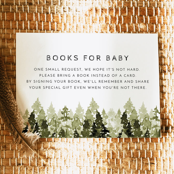 JENNA Pine Tree Forest Baby Shower Books for Baby Insert Card