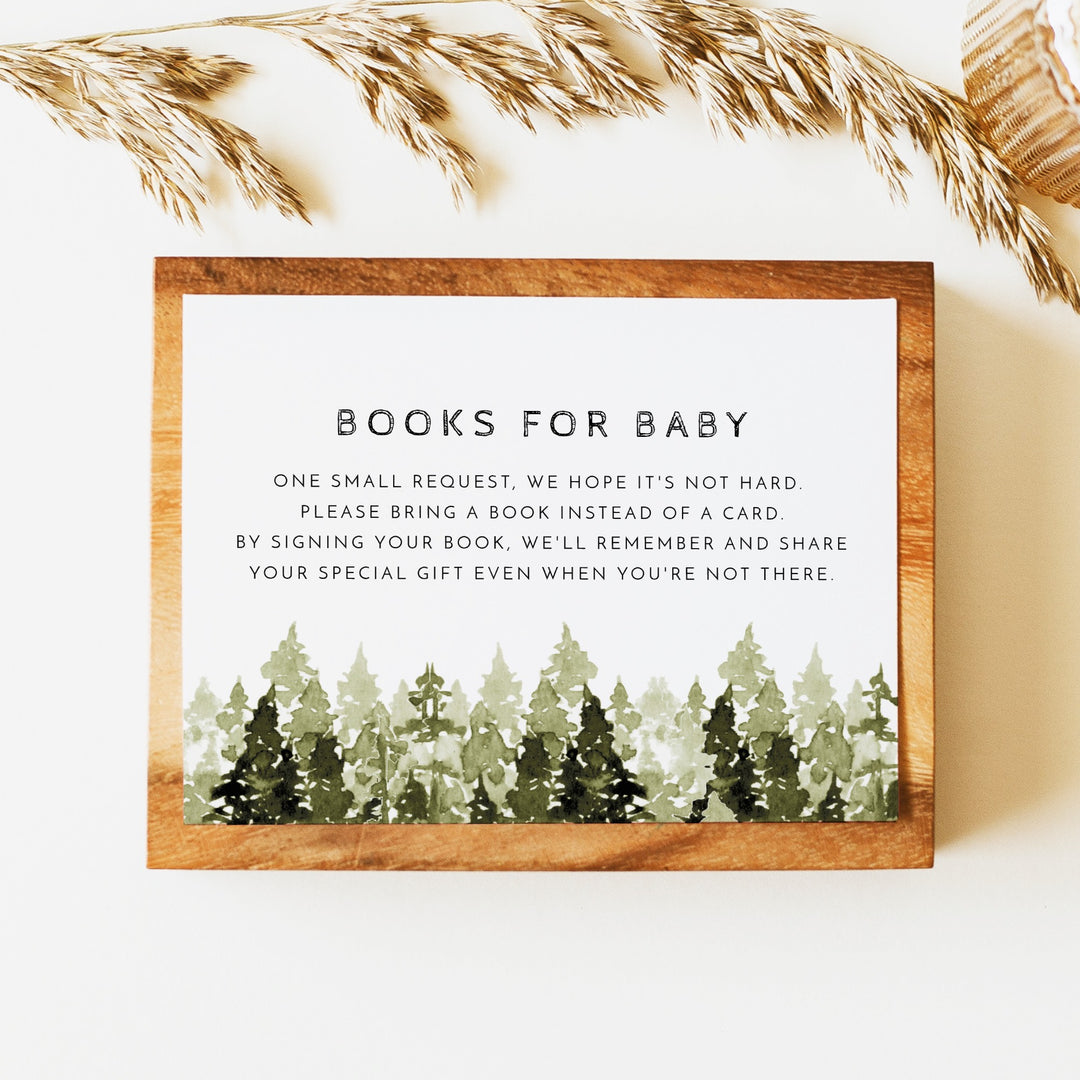JENNA Pine Tree Forest Baby Shower Books for Baby Insert Card