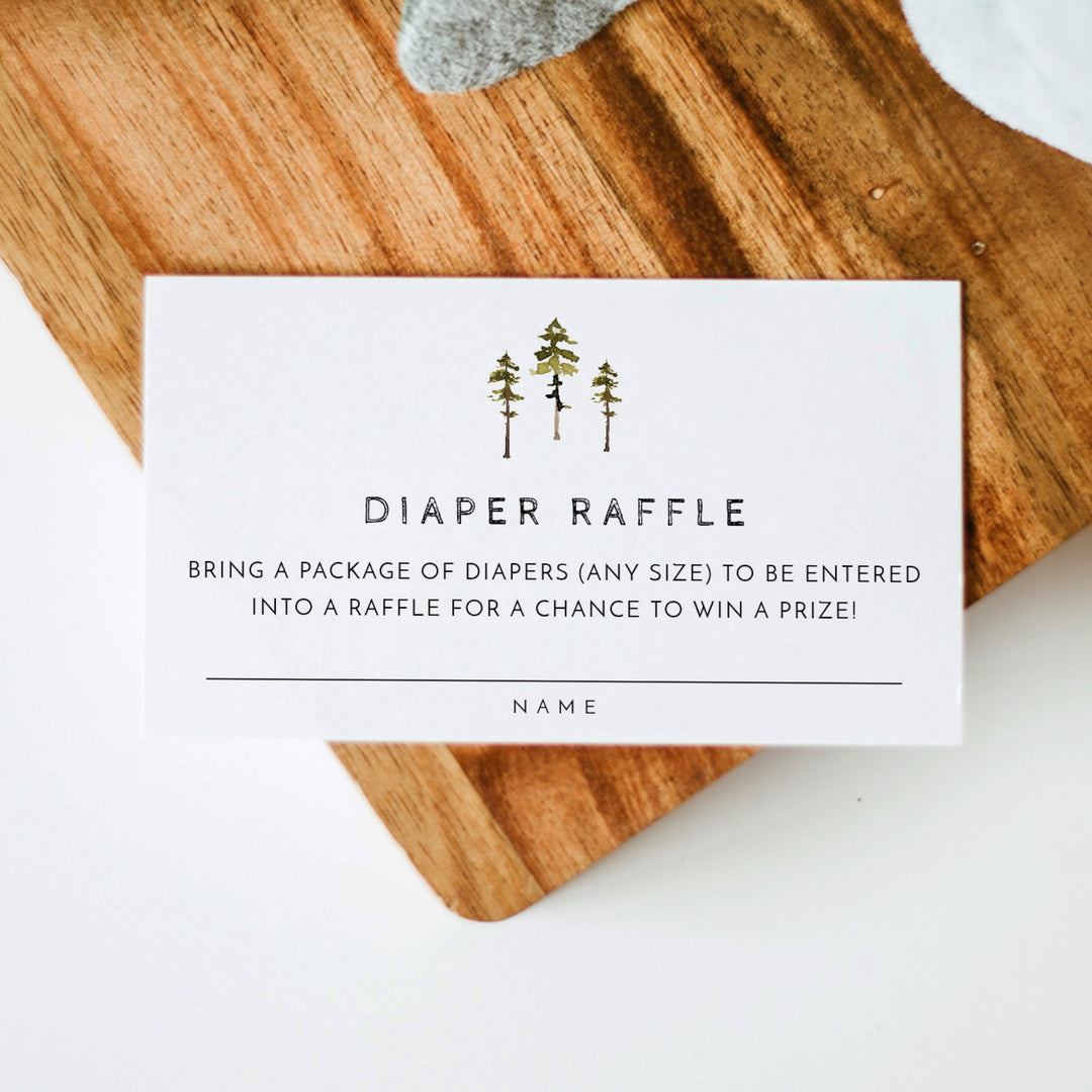 JENNA Little Explorer On The Way Pine Tree Baby Shower Diaper Raffle Tickets