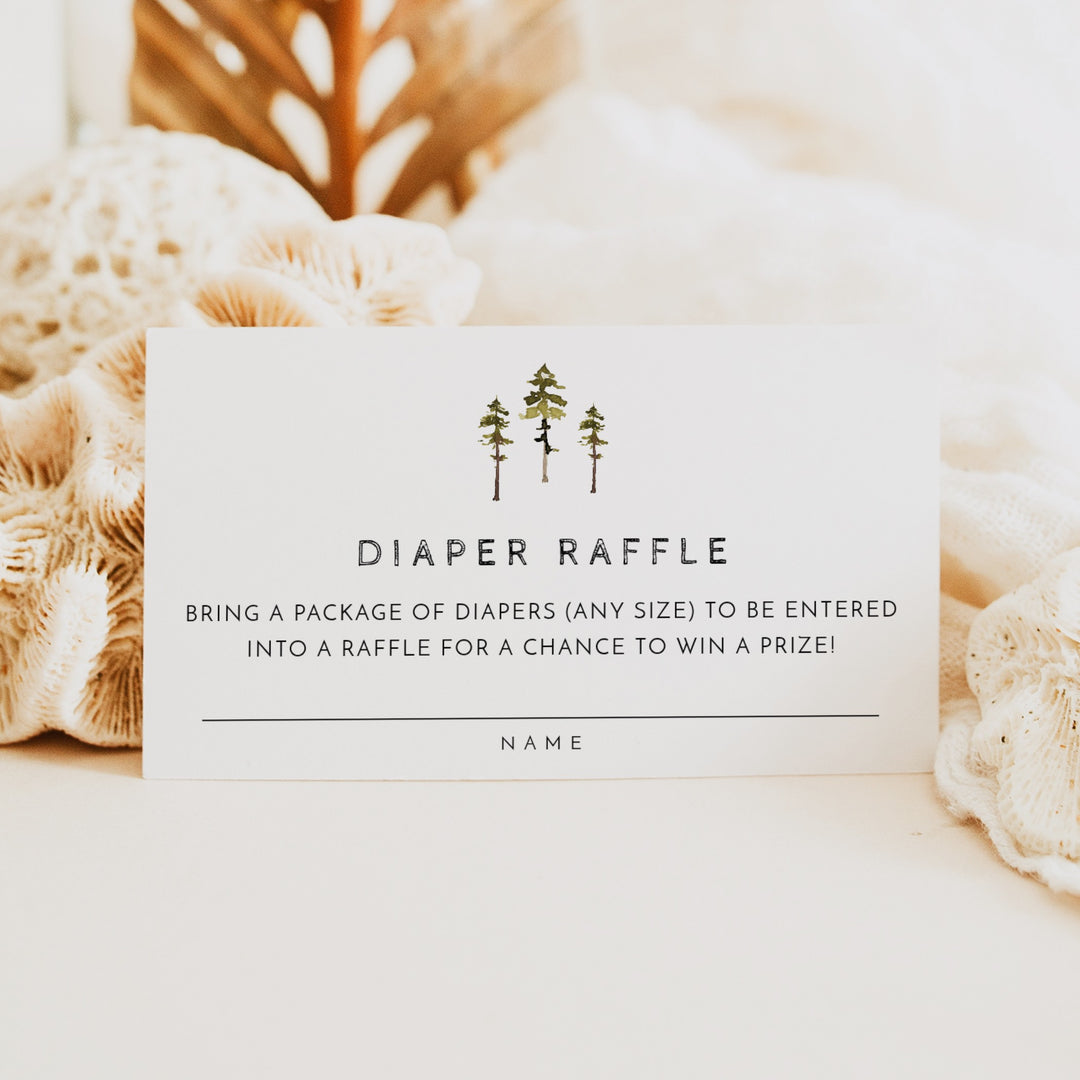 JENNA Little Explorer On The Way Pine Tree Baby Shower Diaper Raffle Tickets