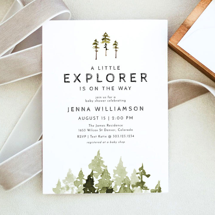 JENNA Little Explorer On the Way Forest Baby Shower Invitation