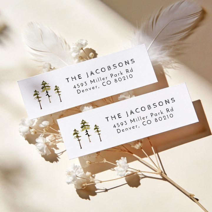 JENNA Pine Tree Woodland Baby Shower Return Address Stickers